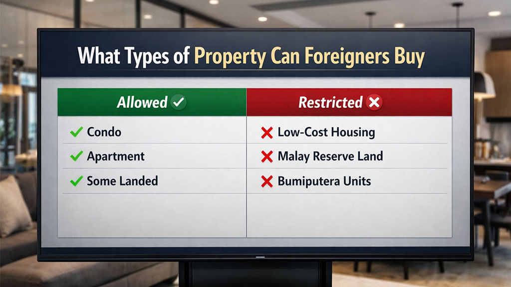 foreigners property types Malaysia allowed vs restricted condo apartment landed Malay Reserve Bumiputera units
